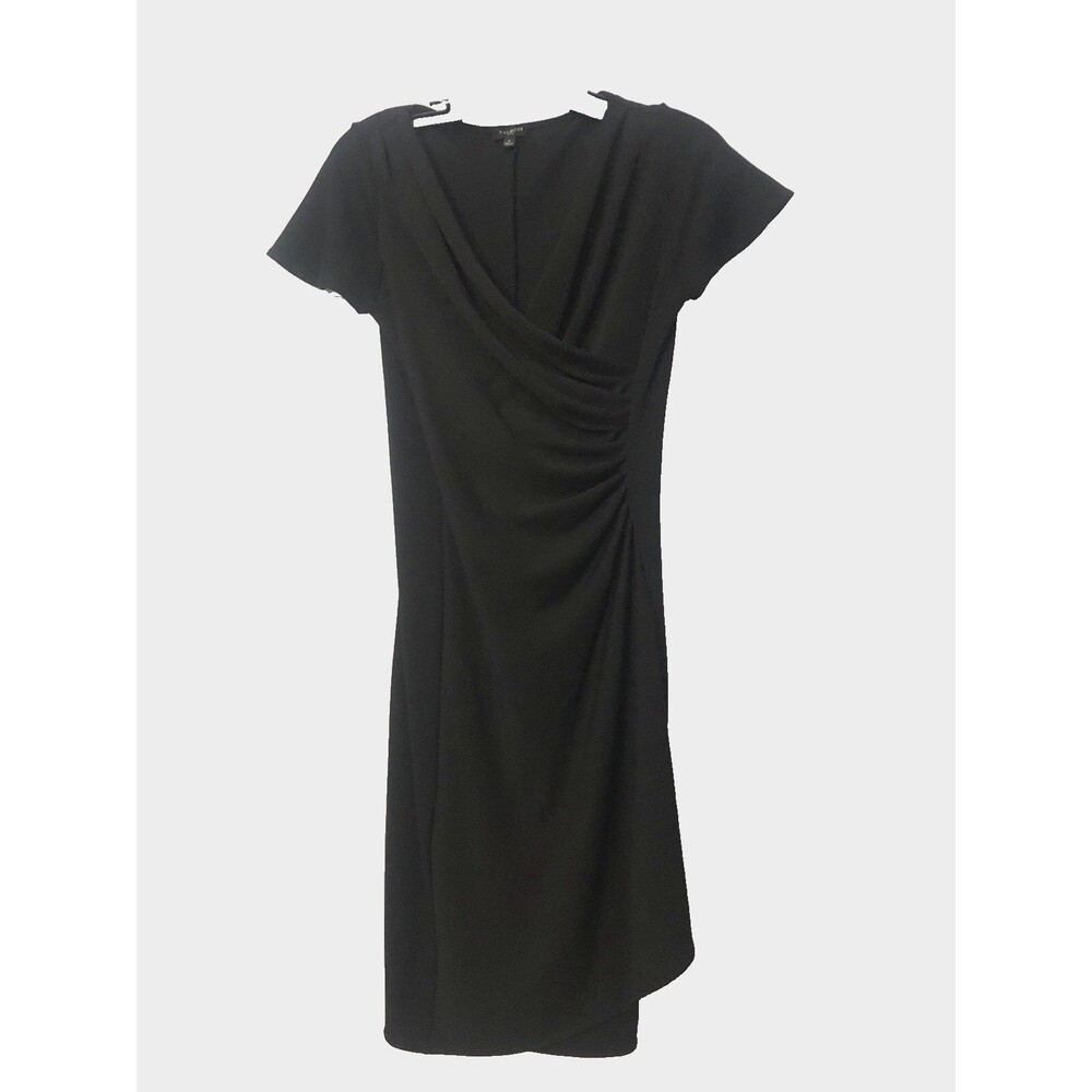 Talbots Classic Dress Black Ruched Surplice Bodycon Petite Work Party Wedding